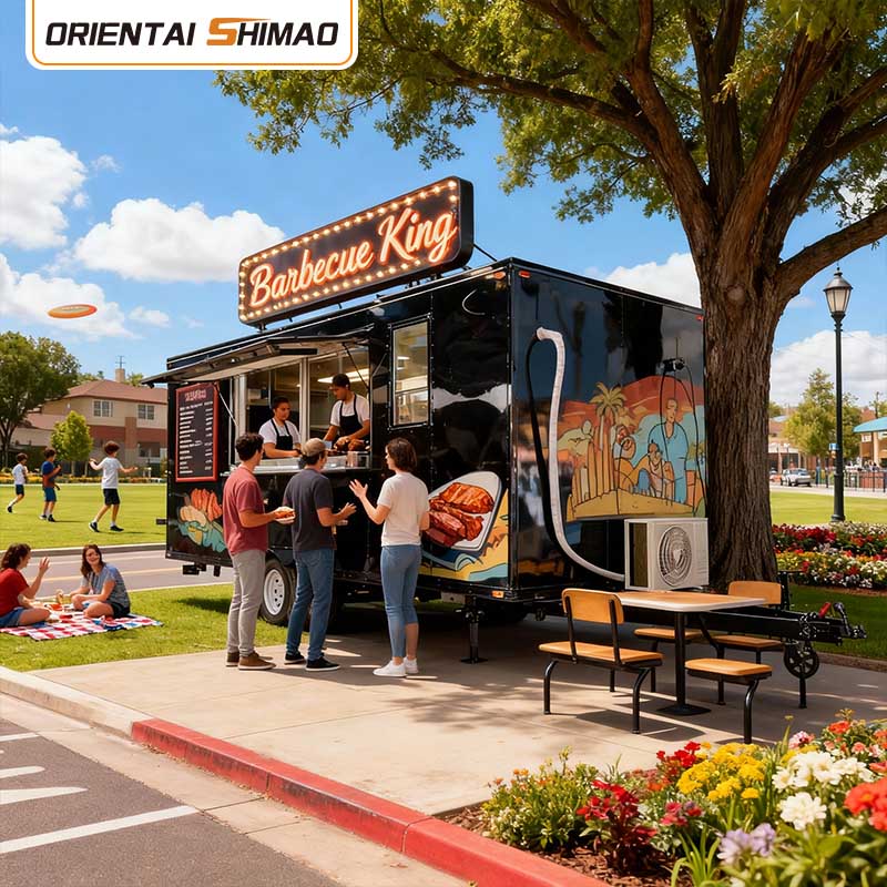 รถเข็นอาหาร ห้องครัวเคลื่อนที่ อุปกรณ์ร้านอาหารเชิงพาณิชย์ การจัดเลี้ยง รถพ่วงอาหารไฟฟ้า Street Use Food Truck
